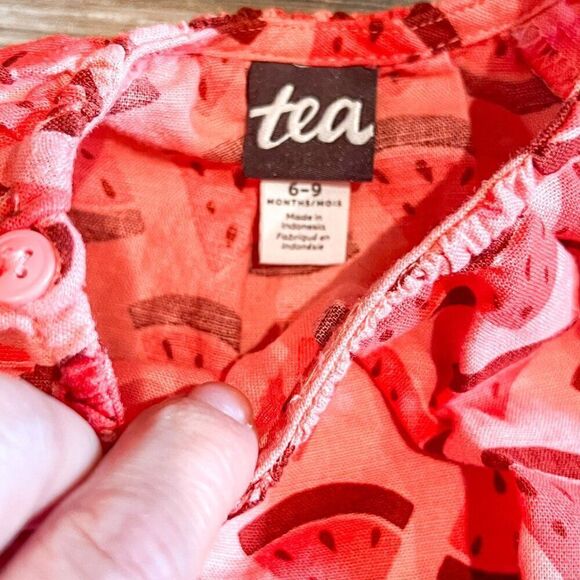 Tea Collection Linen Blend Watermelon Bubble Romper Size 6-9m - Picture 2 of 4